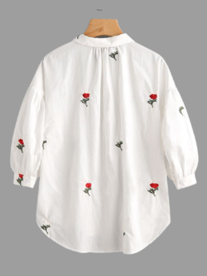 Woman White Cotton Embroidered Shirt Back Look