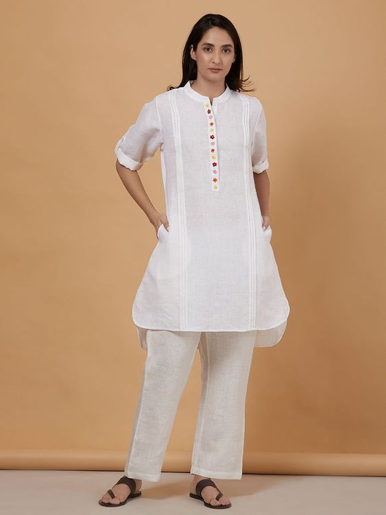 white and blue heart Kurta, pant with short slip Design by Surbhi Raj at  Modvey | Modvey