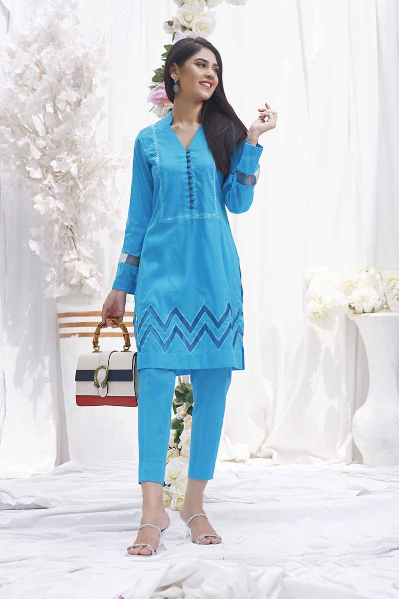 Buy Aqua Blue Kurti with Pant Set for Women