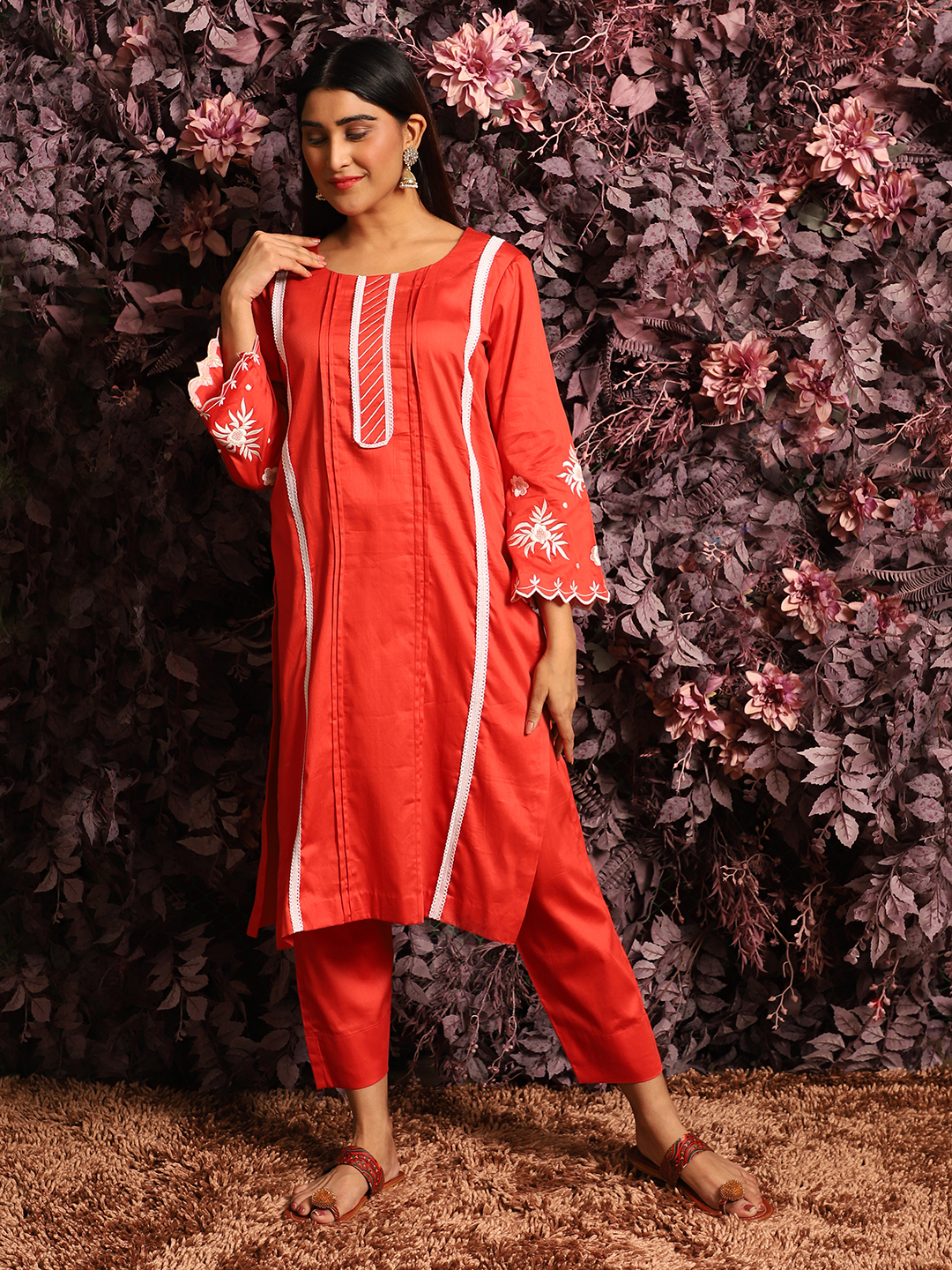 Amazing Hand Work With Digital Print Red Kurti Set – subhvastra