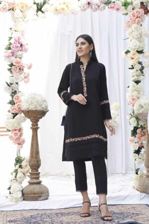 Black Designer Kurti With Pant Set Front