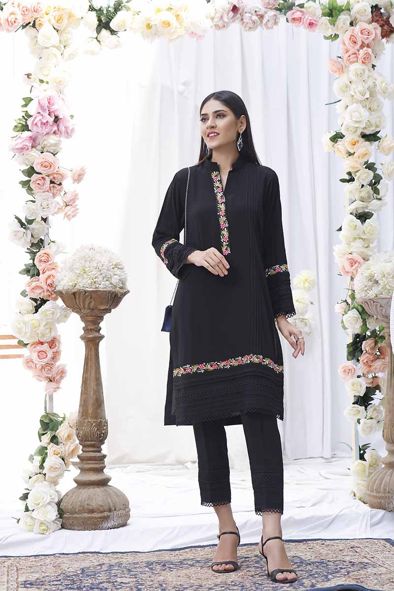 Black Designer Kurti With Pant Set Front