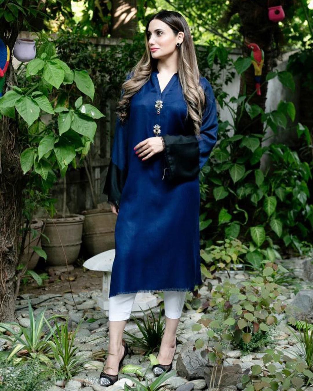 Buy Navy Blue Woolen Kurti With Pant Set for Women Online in India