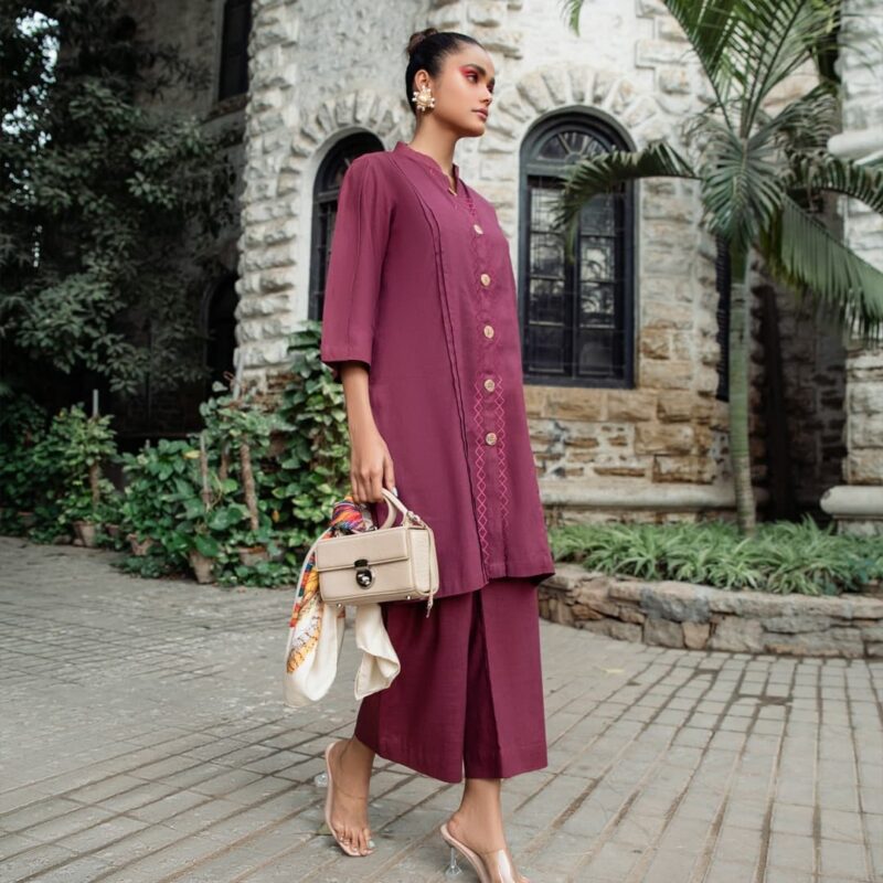 Cerise Pink Kurti With Palazzo Set Side