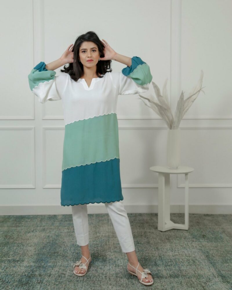 Color Blocked Kurti With Pant Set Front