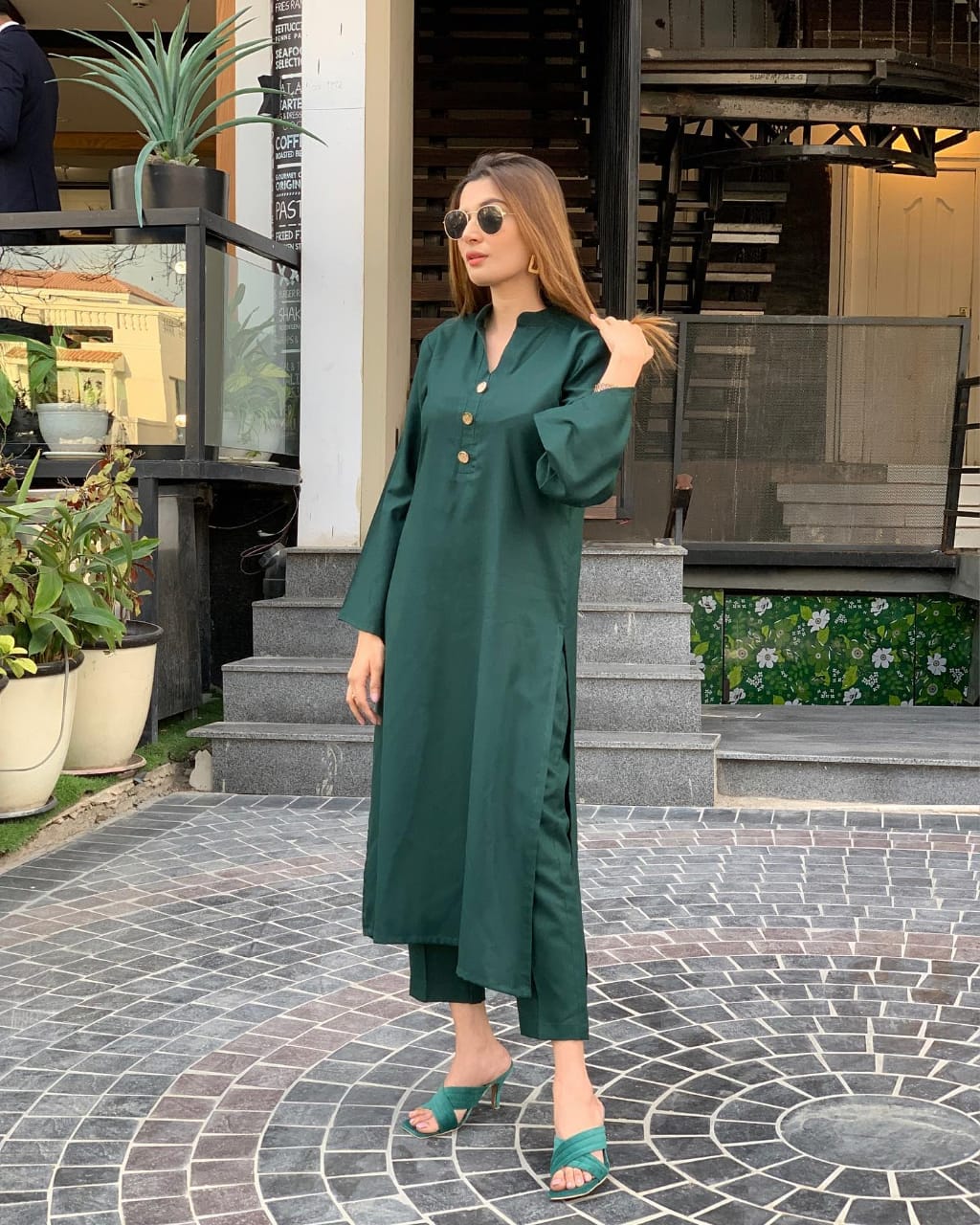 Pista and Bottle Green Kurti - ELZ